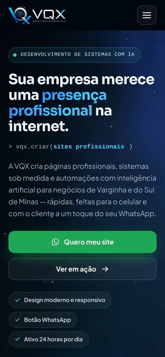 Página profissional da VQX aberta no celular